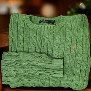 Lauren Ralph Lauren 100% Cotton Green Cable Knit Sweater -- Size XS